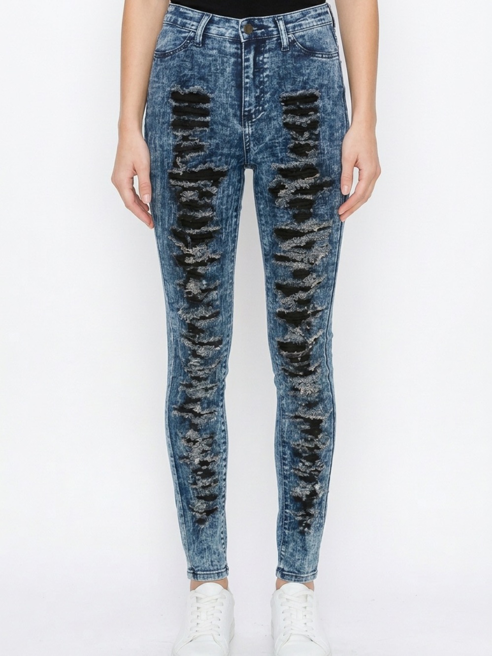 GJG DENIM | Acid Wash Distressed Jeans Fully Slashed Front Women’s Junior Size 5